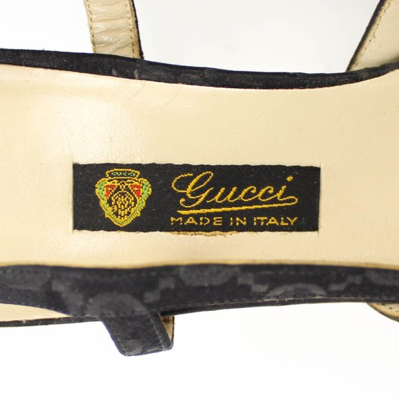 Vintage Gucci Black Fabric GG Monogram Print Slingback High Heels EU 37 Italy - Picture 3 of 12